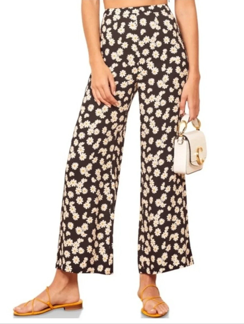 Reformation Tiki Pants Daisy Chain Floral Wide Leg High Rise Retro Vibe Sz 10